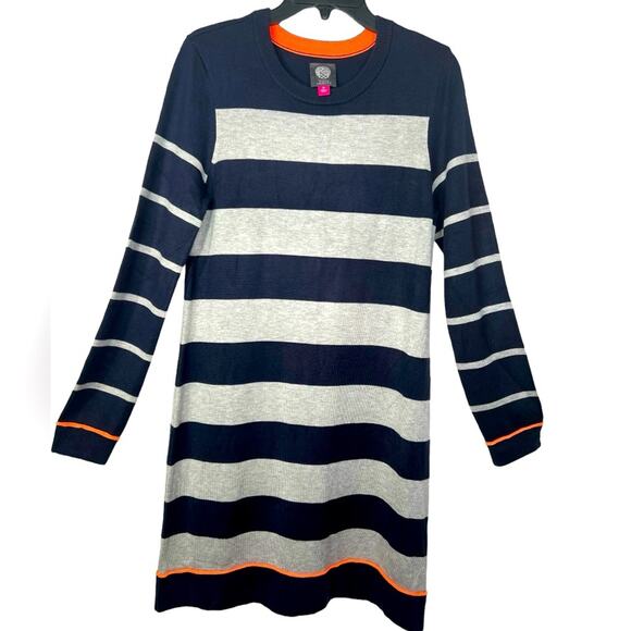 Vince Camuto Grey Black Striped Sweater Dress Size Medium - Picture 1 of 9